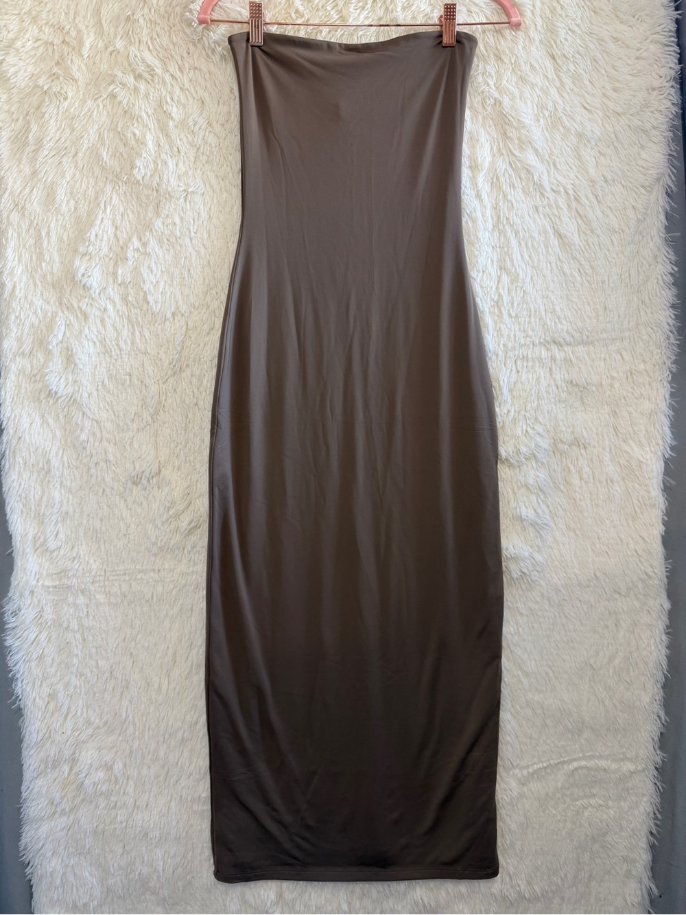 Aritzia Womens Original Contour Enrapture Maxi Tube Dress M Cola Taupe Old Money